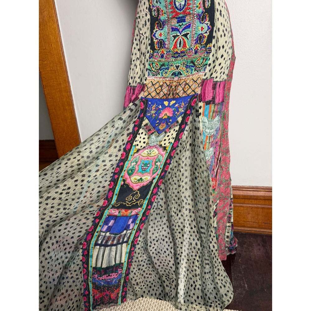 Camilla Silk Embellished Patchwork Maxi Skirt XS Bohemian boho indie ren faire - Picture 5 of 11